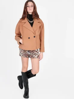 158c Cappotto corto da donna oversize con chiusura doppiopetto