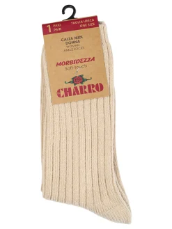 Charro Calze midi da donna morbide a costine - beige