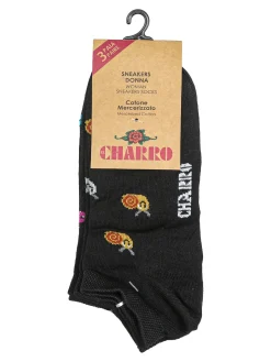 Charro Confezione da 3 paia di calze corte sneakers da donna in cotone