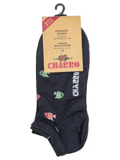 Charro Confezione da 3 paia di calze corte sneakers da donna in cotone