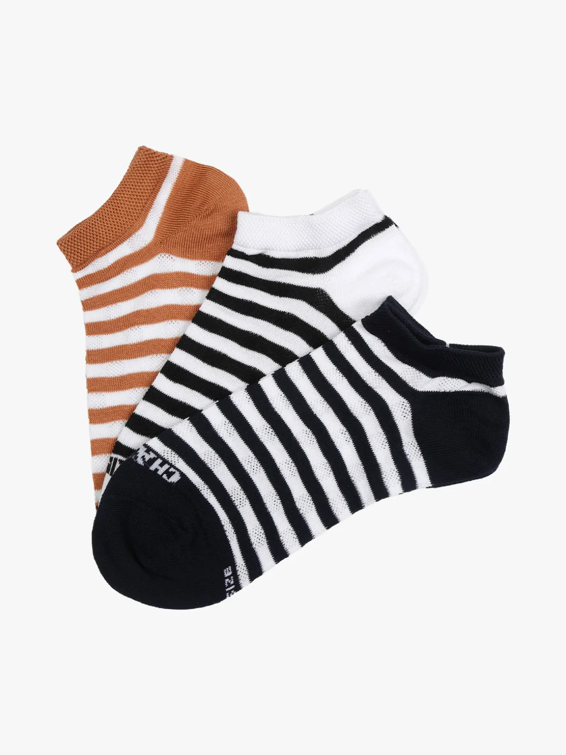 Charro Confezione da 3 paia di calze sneakers a righe da donna in cotone