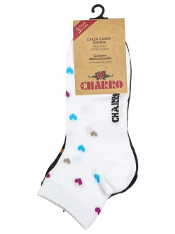 Charro Confezione da 3 paia di calze sneakers a righe da donna in cotone