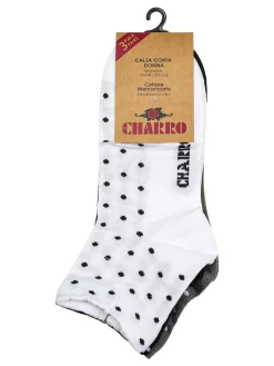 Charro Confezione da 3 paia di calze corte sneakers da donna a pois