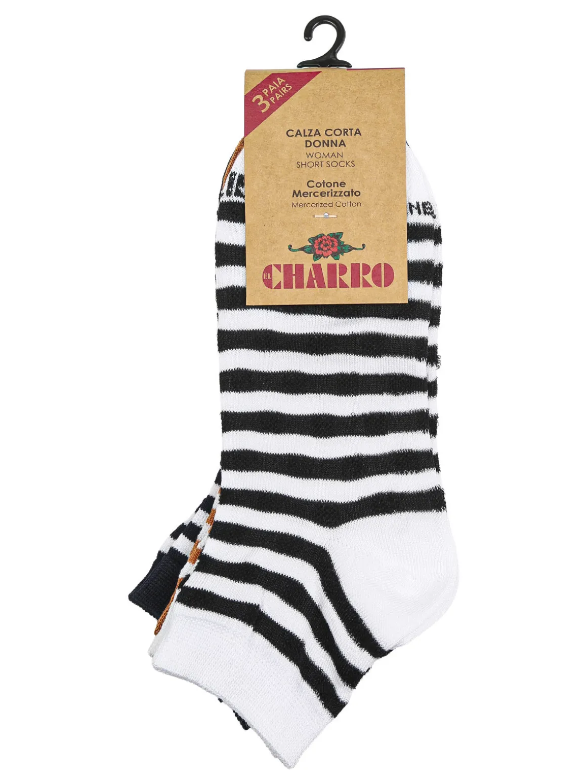 Charro Confezione da 3 paia di calze corte rigate da donna in cotone