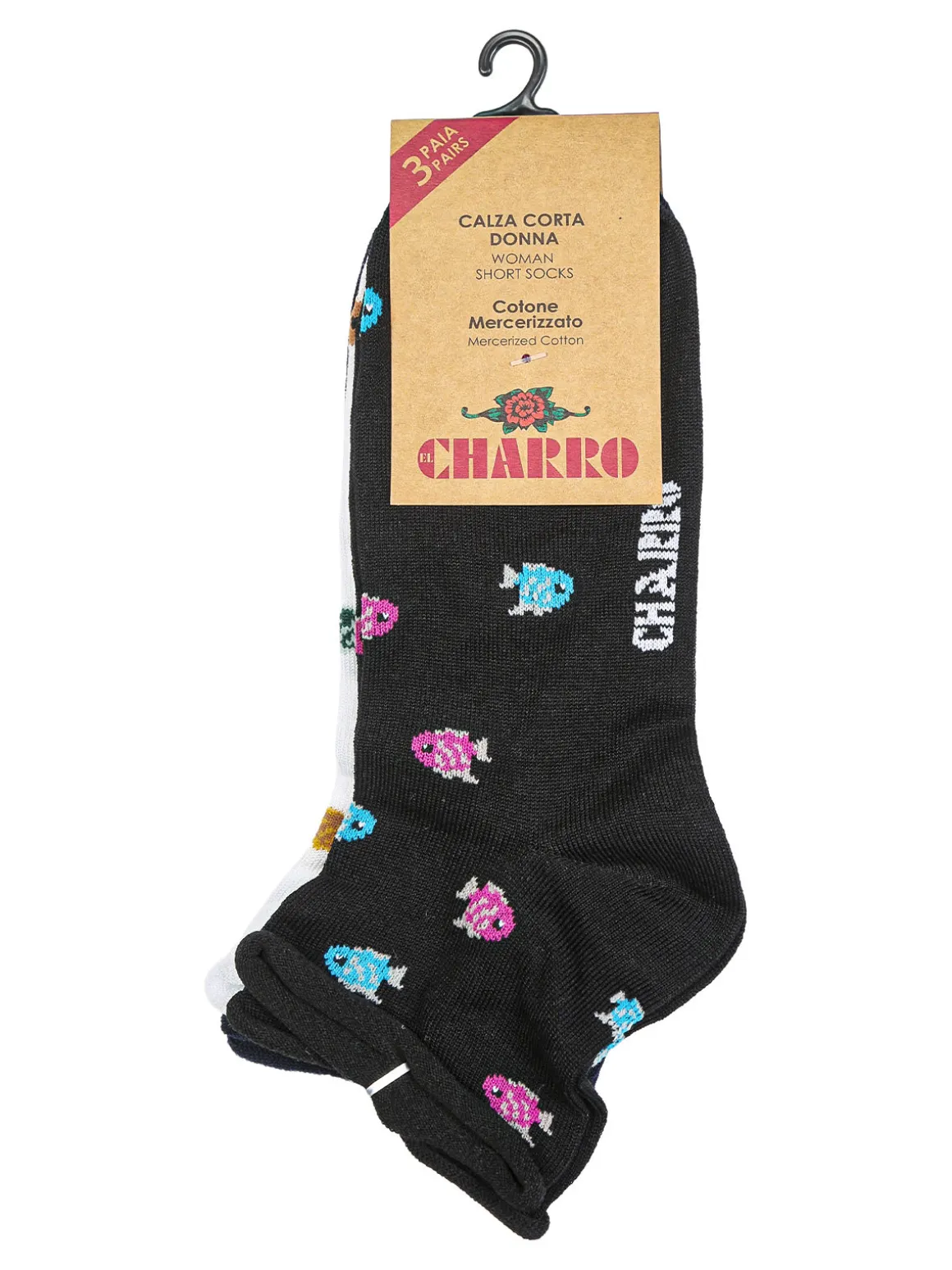Charro Confezione da 3 paia di calze corte da donna in cotone