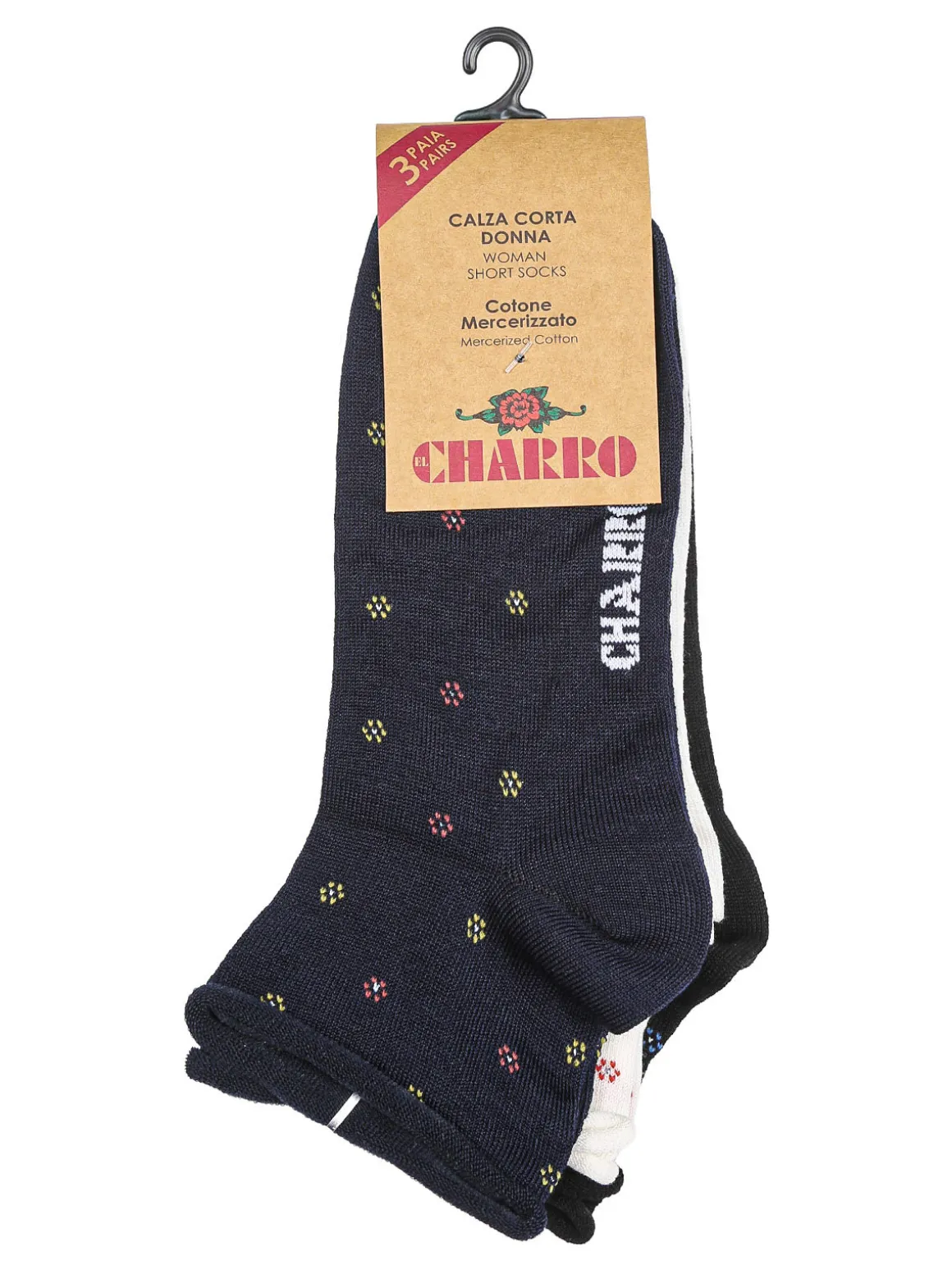Charro Confezione da 3 paia di calze corte da donna in cotone