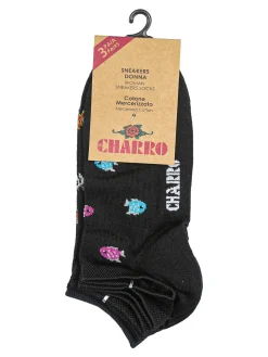 Charro Confezione da 3 paia di calze corte sneakers da donna in cotone
