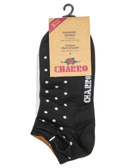 Charro Confezione da 3 paia di calze corte sneakers da donna a pois