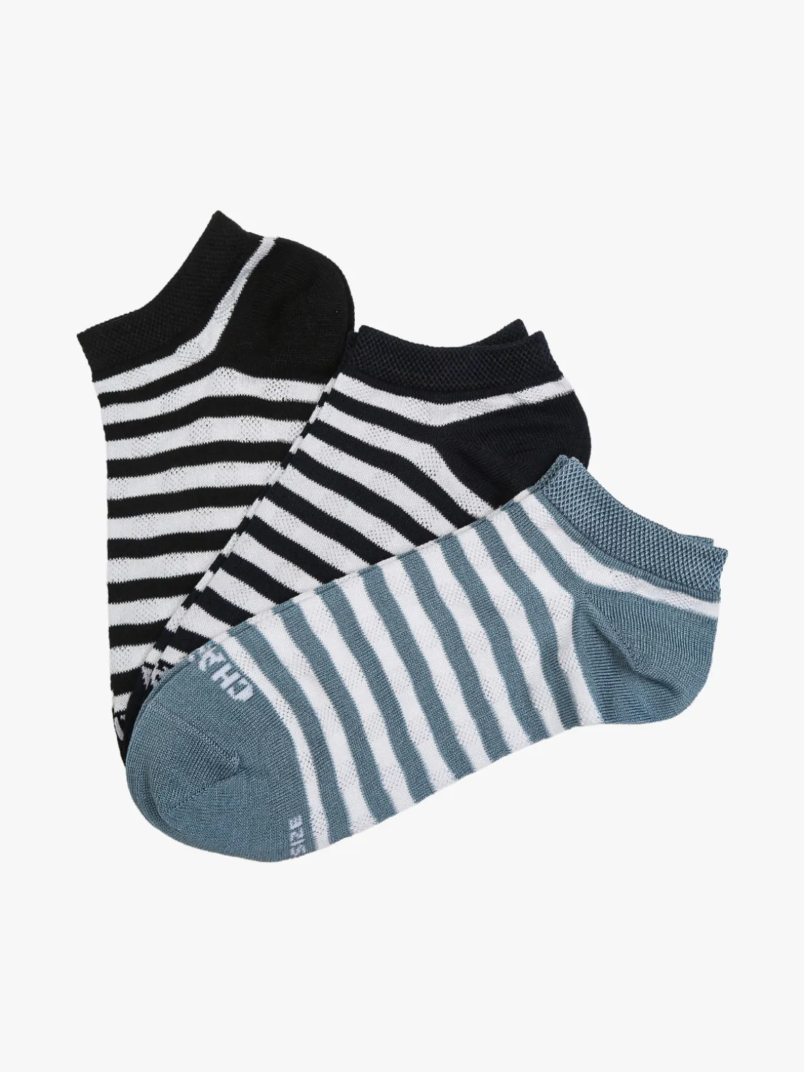 Charro Confezione da 3 paia di calze sneakers a righe da donna in cotone