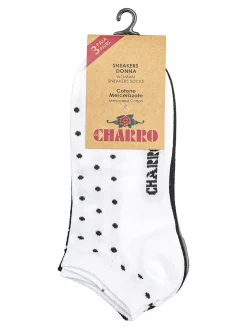 Charro Confezione da 3 paia di calze corte sneakers da donna a pois