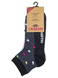 Charro Confezione da 3 paia di calze corte donna con stampa a cuori