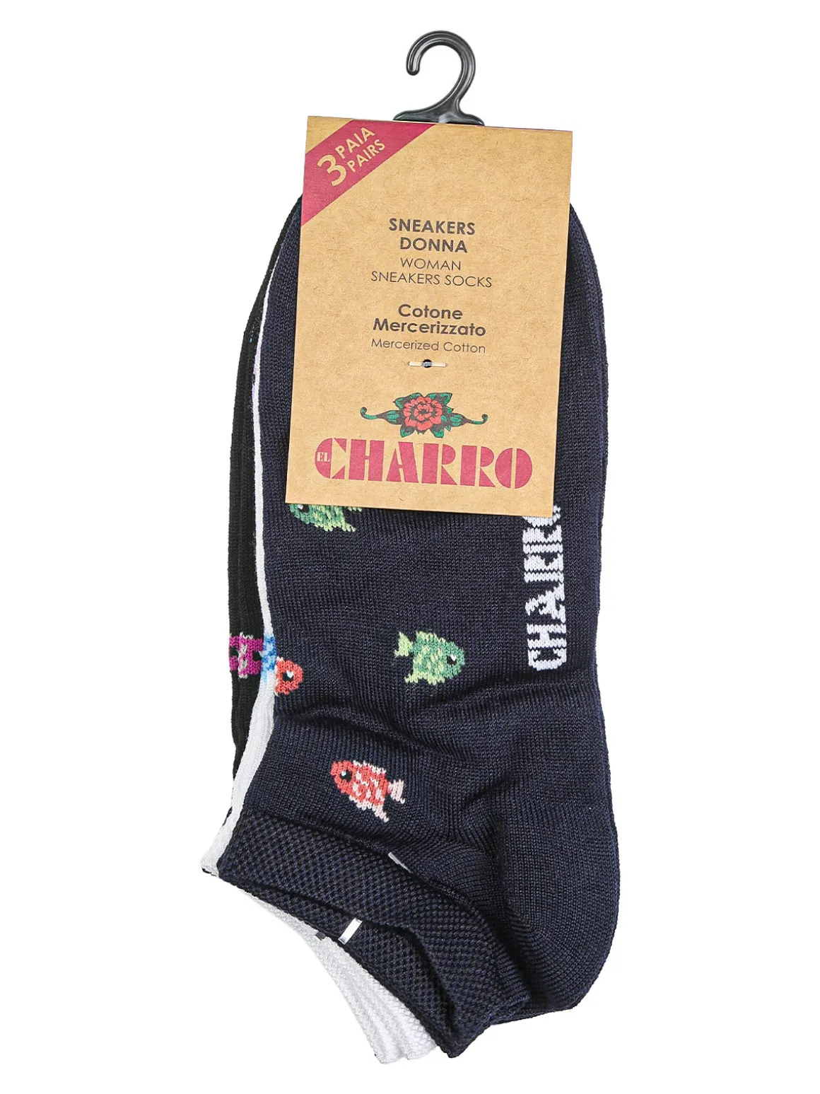 Charro Confezione da 3 paia di calze corte sneakers da donna in cotone