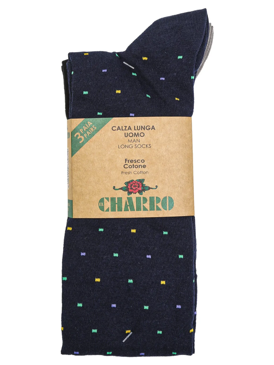 Charro Confezione da 3 paia di calze corte da uomo in cotone