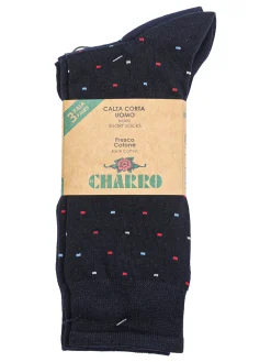 Charro Confezione da 3 paia di calze corte da uomo in fresco cotone
