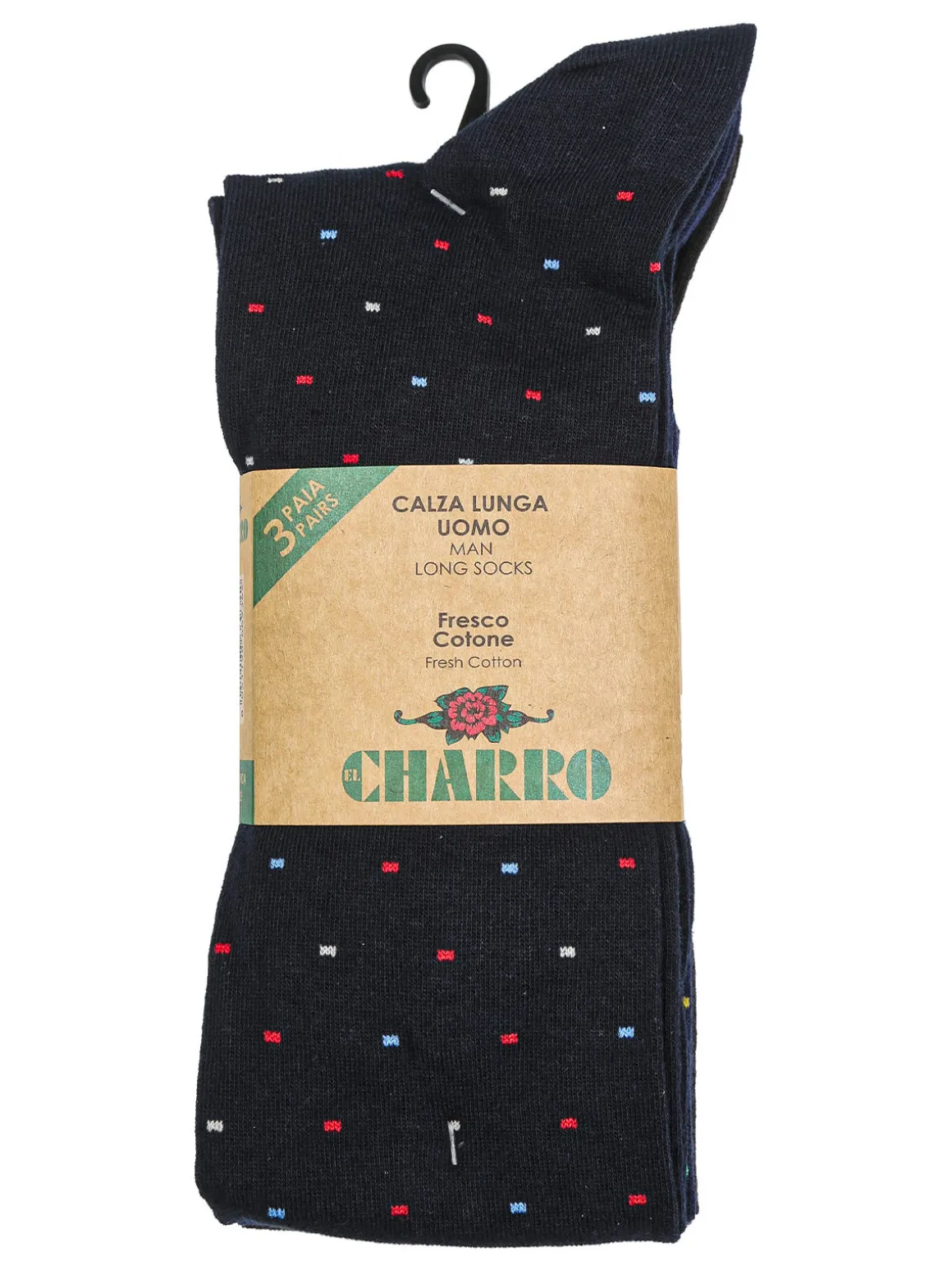 Charro Confezione da 3 paia di calze lunghe da uomo in fresco cotone