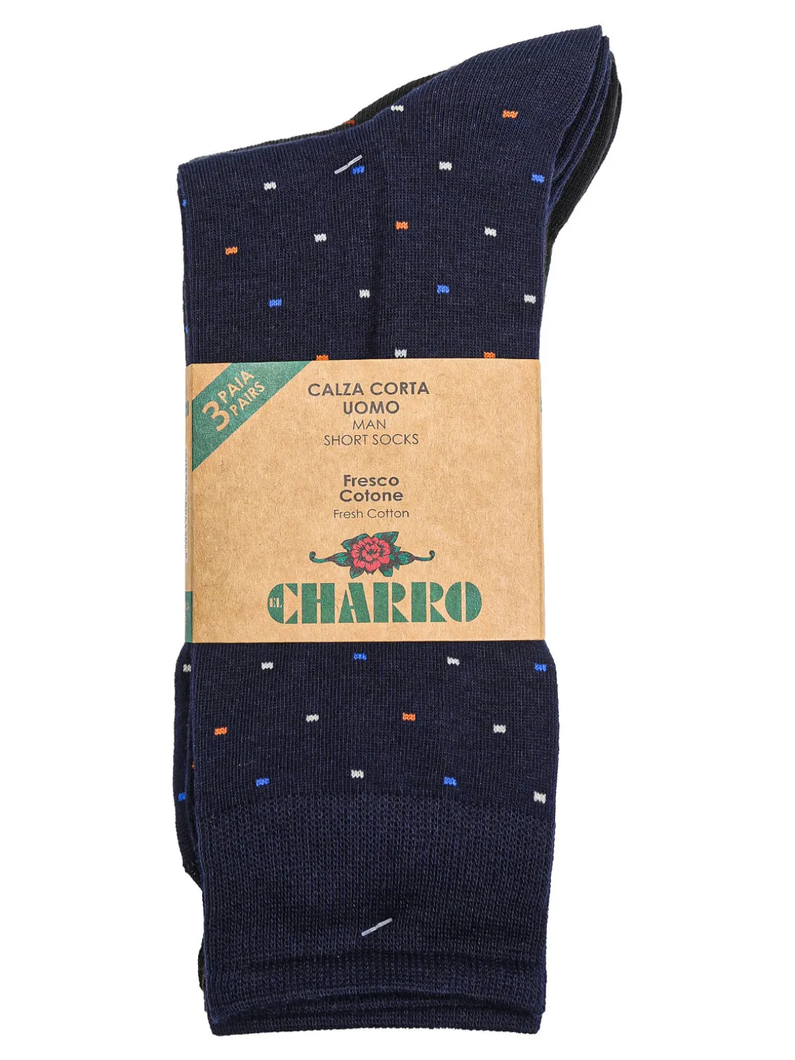 Charro Confezione da 3 paia di calze corte da uomo in fresco cotone