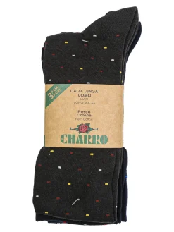 Charro Confezione da 3 paia di calze lunghe da uomo in fresco cotone