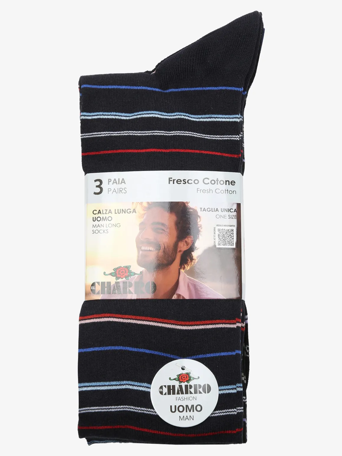 Charro Confezione da 3 paia di calze lunghe uomo a righe