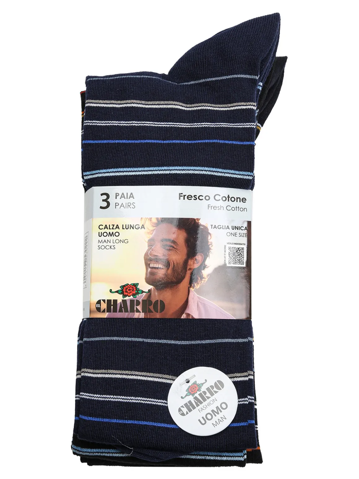 Charro Confezione da 3 paia di calze lunghe uomo a righe