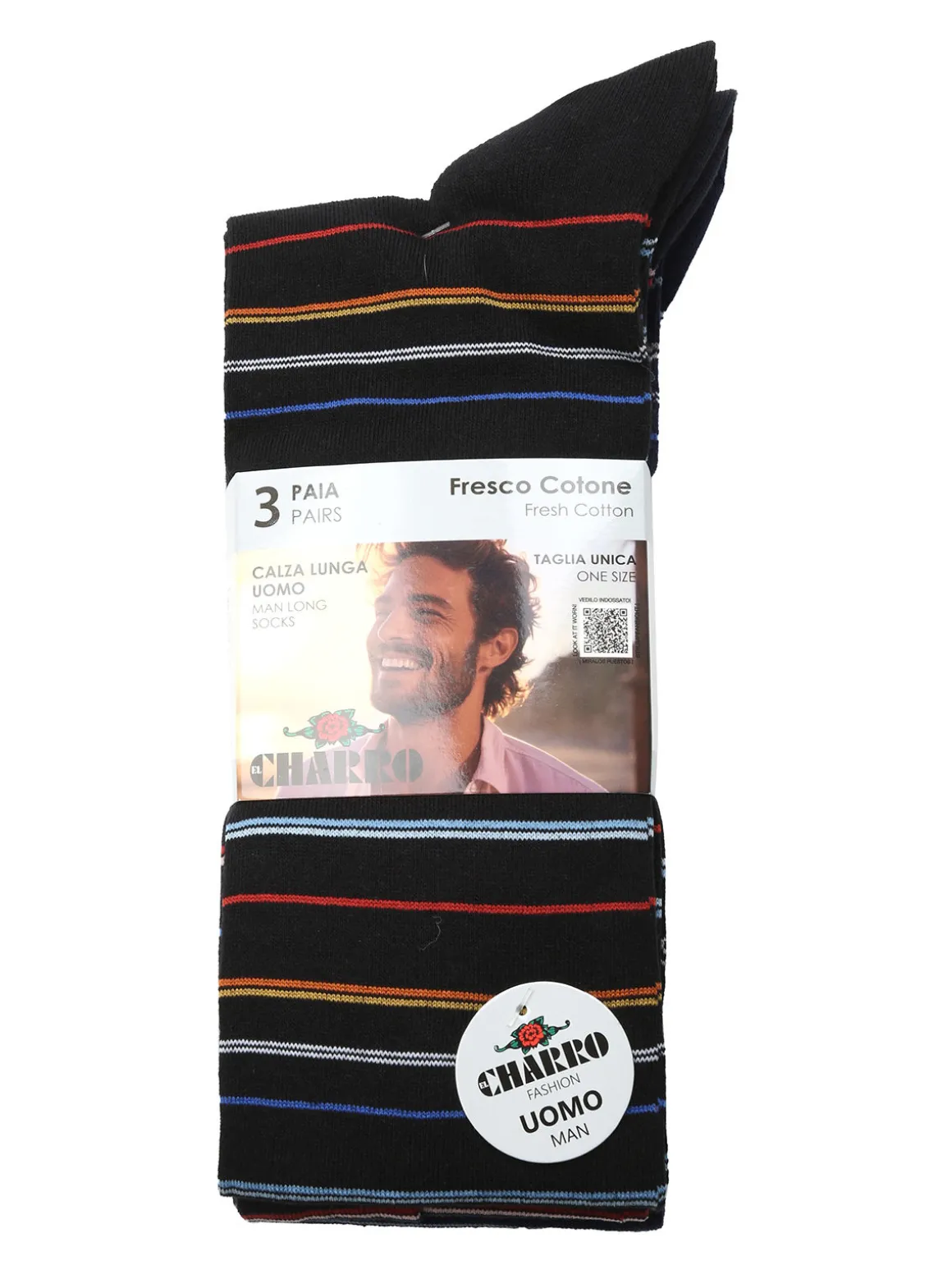 Charro Confezione da 3 paia di calze lunghe uomo a righe