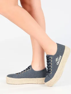Charro Scarpe in tela jeans con platform in corda