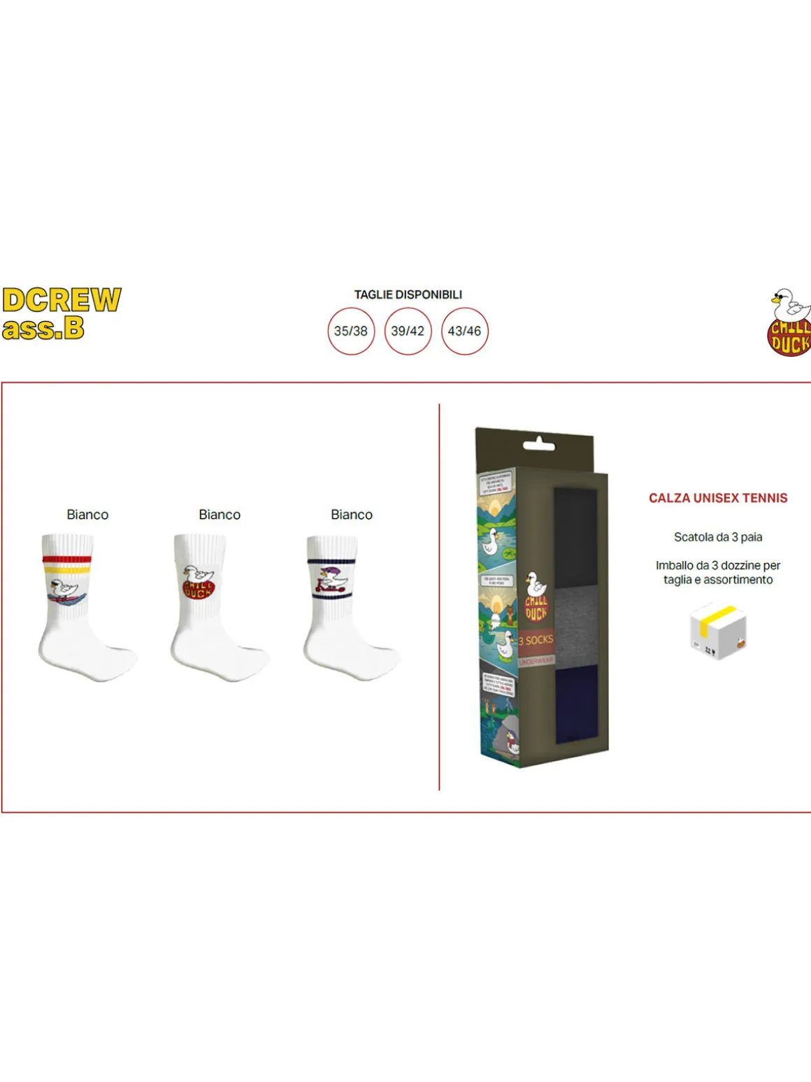 Chill Duck Confezione da 3 paia di calze unisex tennis con disegni