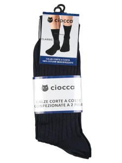 Ciocca Confezione da 2 paia di calze corte da uomo in cotone mercerizzato a coste - blu scuro