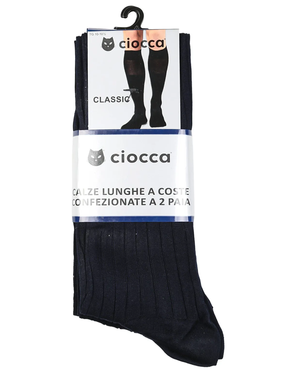 Ciocca Confezione da 2 paia di calze lunghe da uomo in cotone mercerizzato a coste - blu scuro
