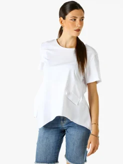 158c Maxi t-shirt donna in cotone asimmetrica - bianco
