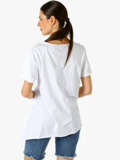 158c Maxi t-shirt donna in cotone asimmetrica - bianco