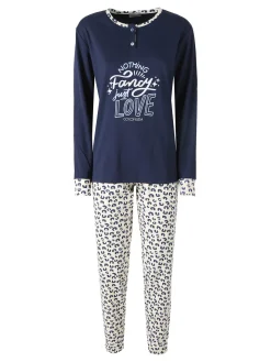 Coconuda Pigiama donna animalier in cotone - blu scuro