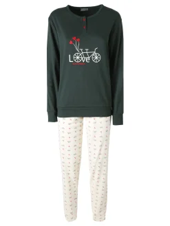 Coconuda Pigiama donna in cotone con stampe - verde scuro