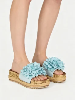 Confort Ciabatte donna con fiore e platform - blu