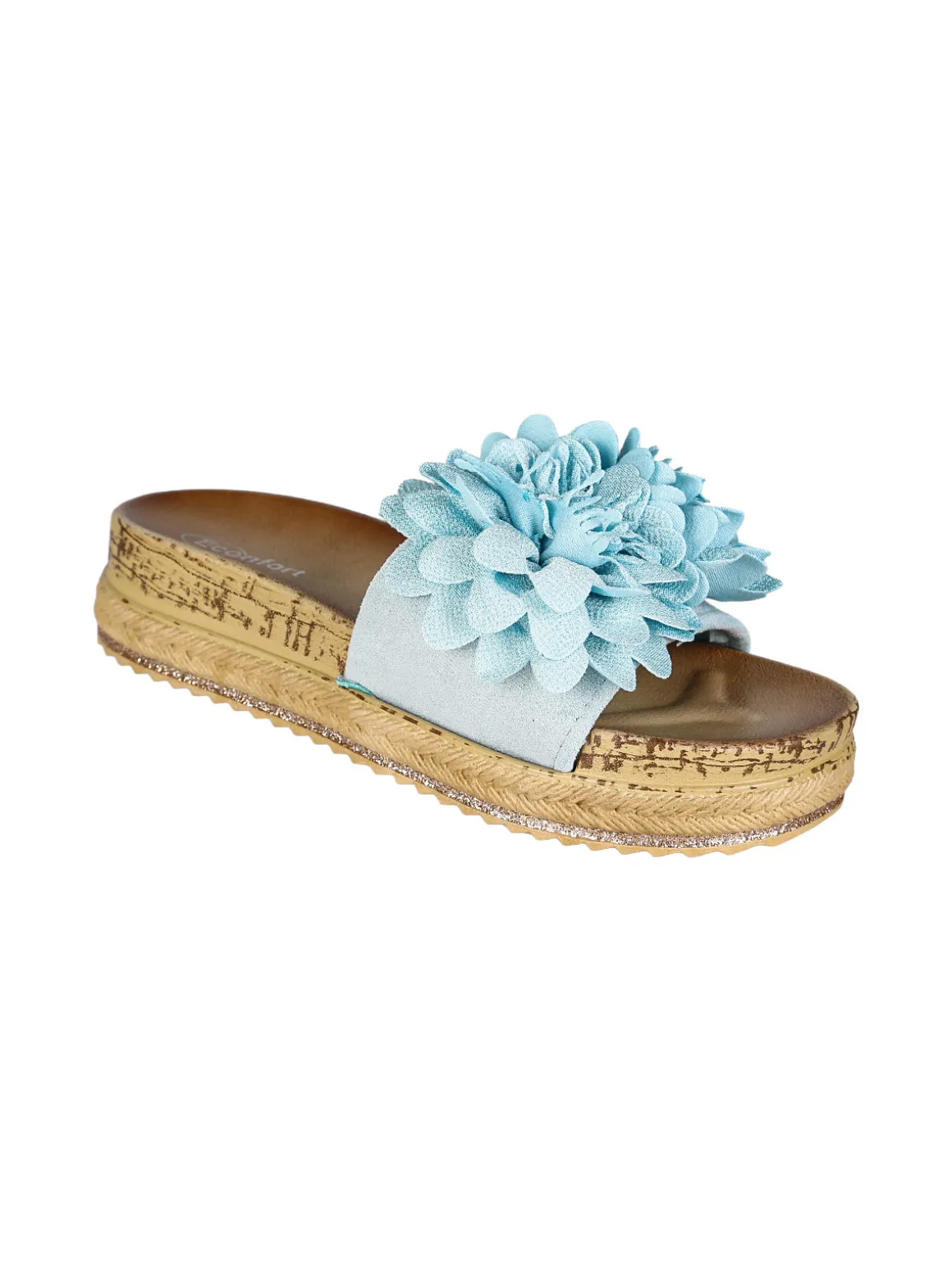 Confort Ciabatte donna con fiore e platform - blu