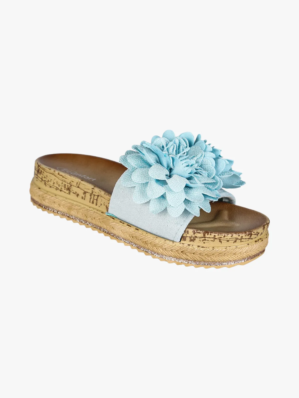 Confort Ciabatte donna con fiore e platform - blu