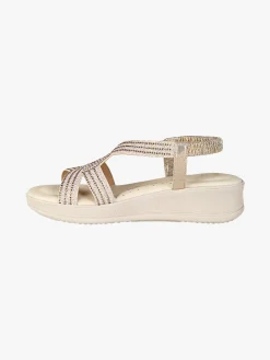Confosana Sandali donna strass con zeppa e cinturino elastico - platino