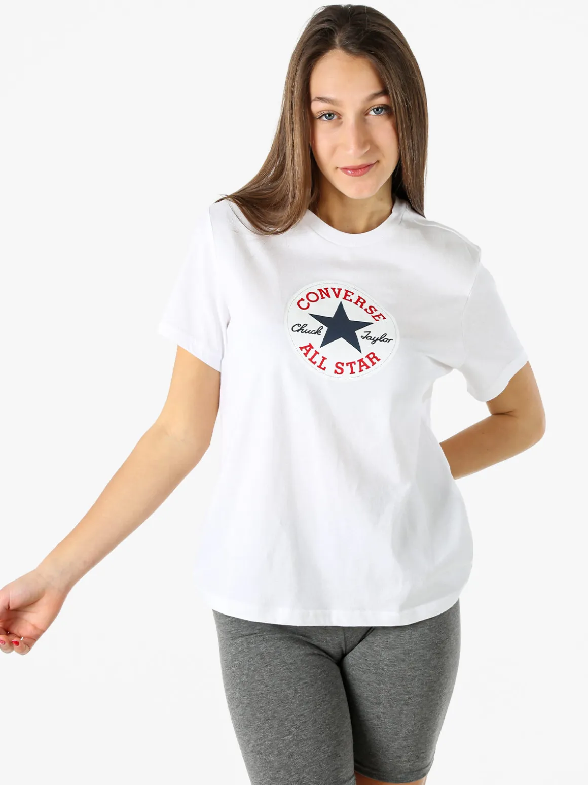 Converse CHUCK PATCH TEE - T-shirt donna con logo - bianco