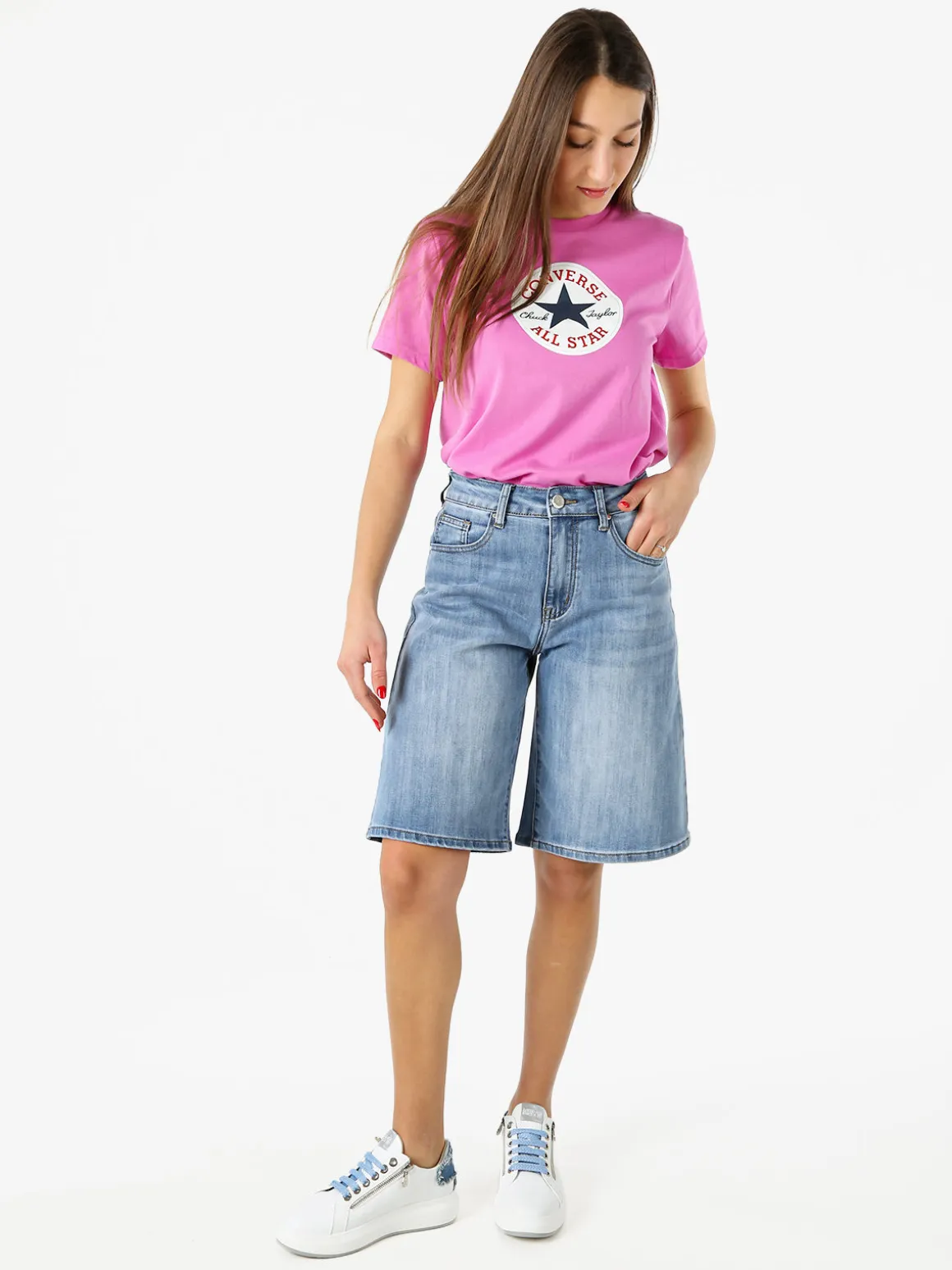Converse CHUCK PATCH TEE - T-shirt donna con logo - rosa