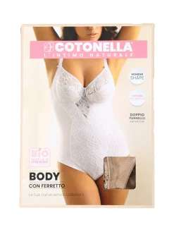 Cotonella CD521D Body donna in pizzo con ferretto coppa D - bianco