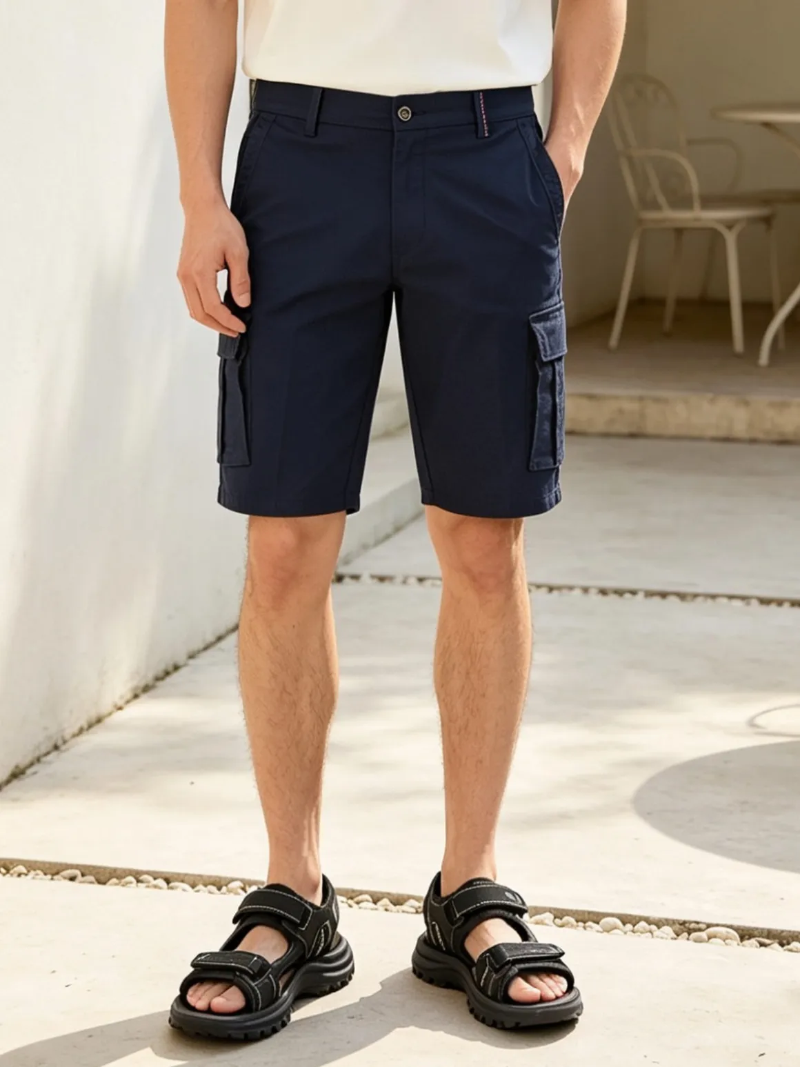Cotton Belt Bermuda cargo da uomo in cotone stretch - blu