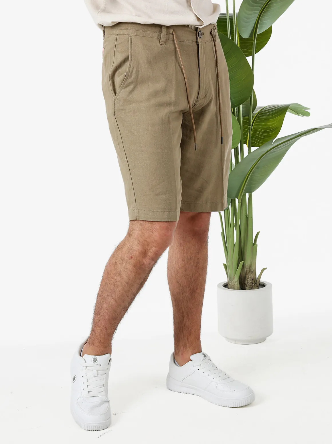 Cotton Belt Bermuda da uomo in misto lino con coulisse - khaki