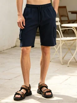 Cotton Belt Bermuda da uomo in cotone con tasconi laterali e coulisse - blu