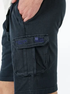 Cotton Belt Bermuda da uomo in cotone con tasconi laterali e coulisse - blu