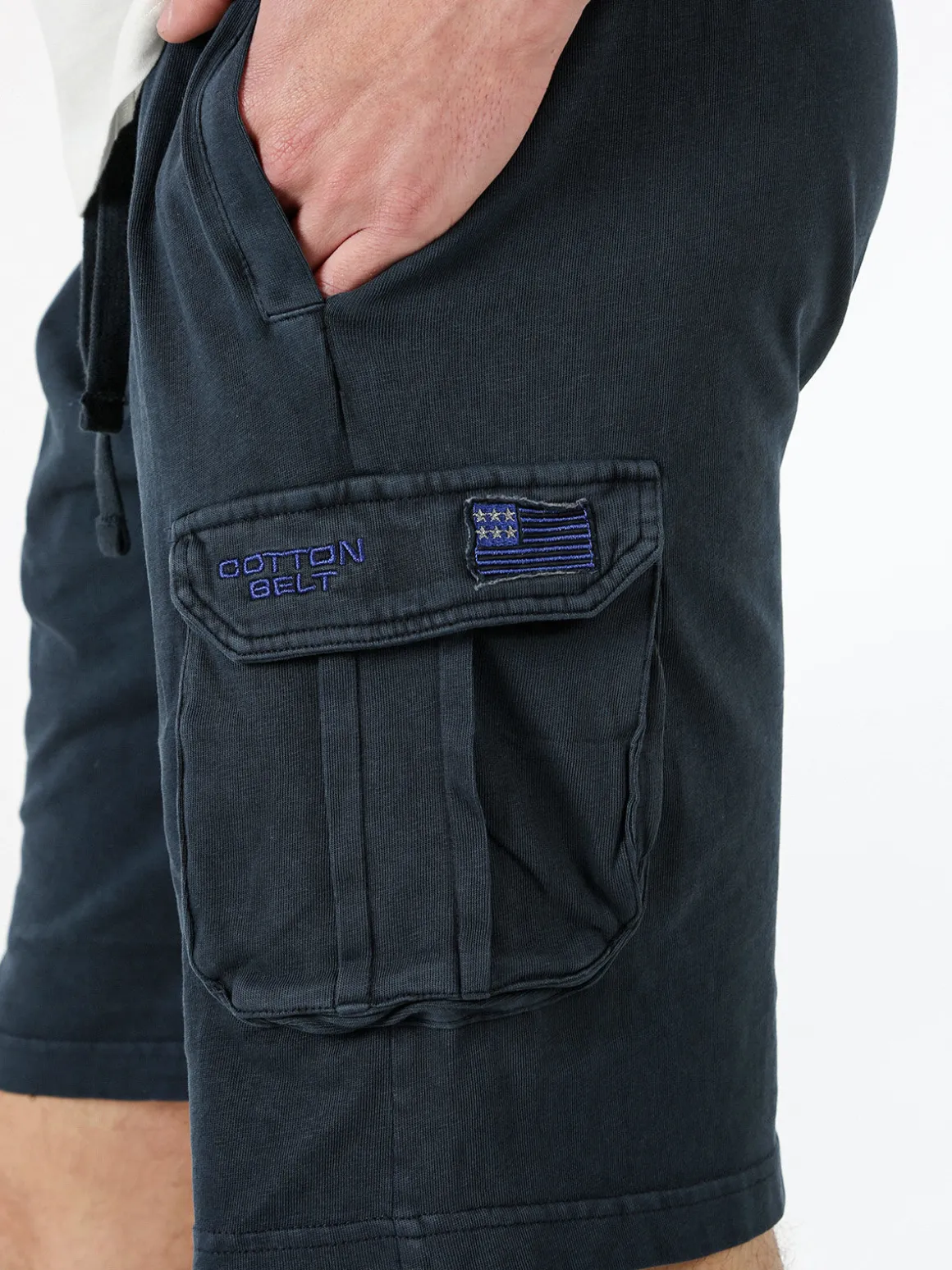 Cotton Belt Bermuda da uomo in cotone con tasconi laterali e coulisse - blu