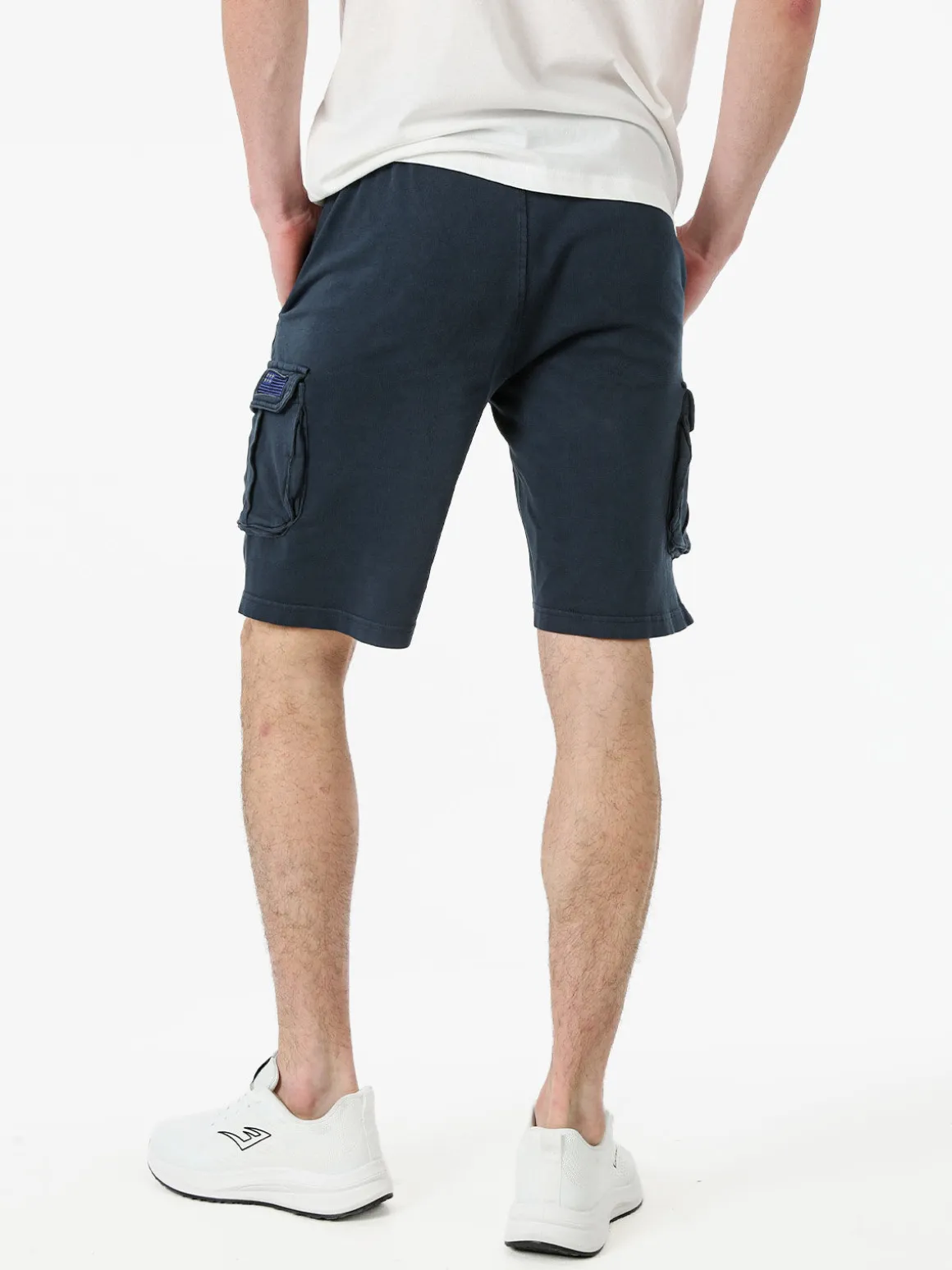 Cotton Belt Bermuda da uomo in cotone con tasconi laterali e coulisse - blu