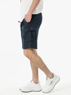 Cotton Belt Bermuda da uomo in cotone con tasconi laterali e coulisse - blu