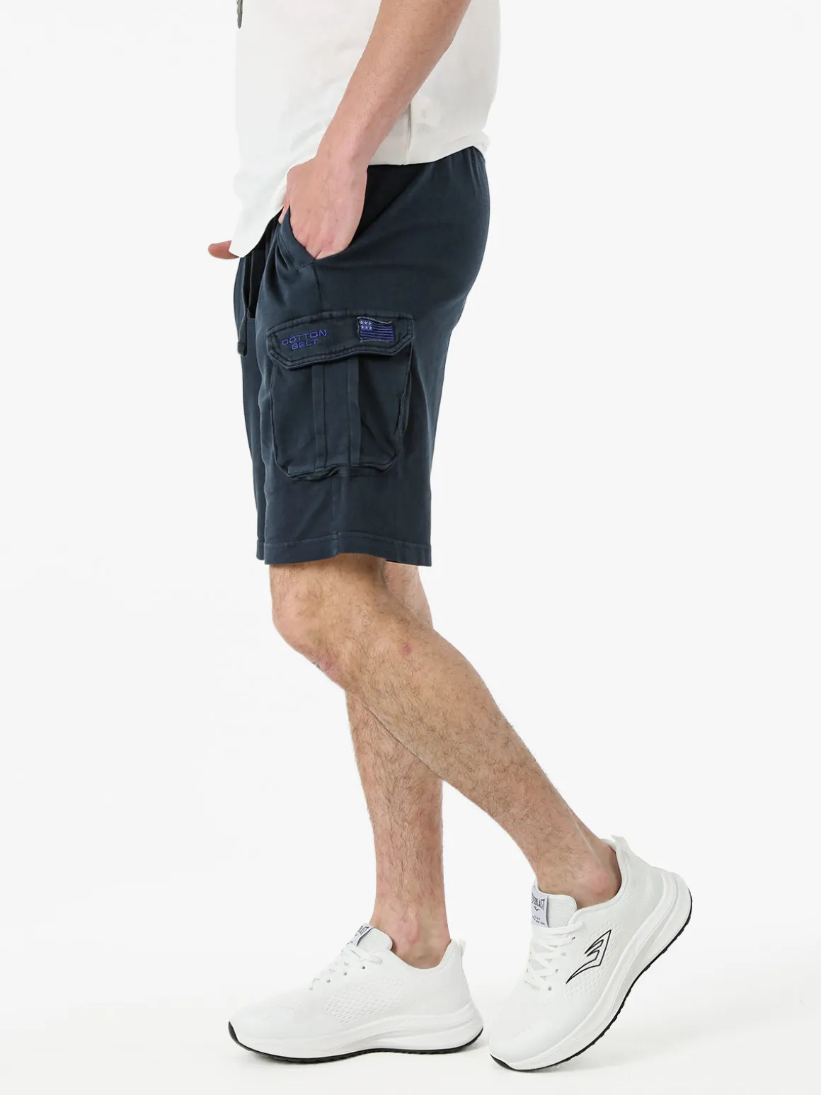 Cotton Belt Bermuda da uomo in cotone con tasconi laterali e coulisse - blu