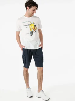 Cotton Belt Bermuda da uomo in cotone con tasconi laterali e coulisse - blu
