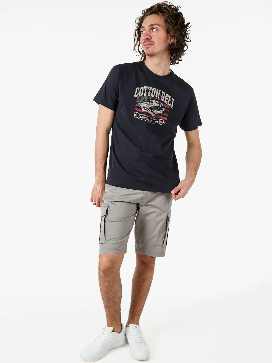 Cotton Belt Bermuda da uomo in cotone stretch con tasconi - grigio