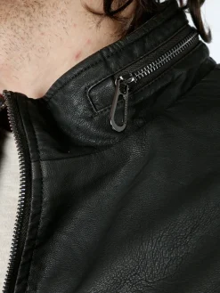 Cotton Belt Giacca in ecopelle da uomo con zip - moro